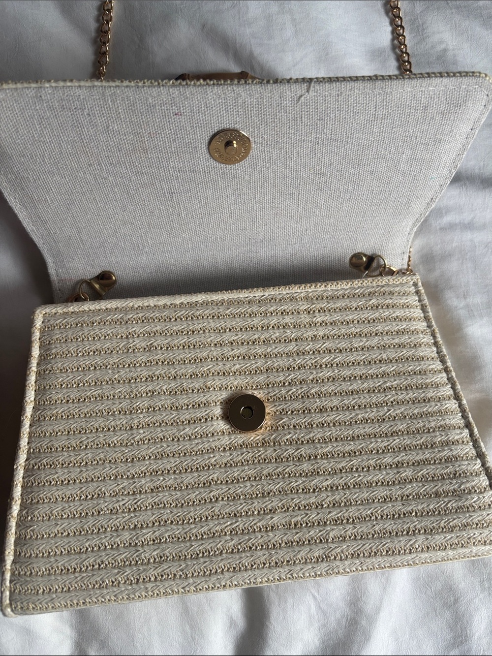Woven Cream Bamboo Handle Top Bag - Picture 3 of 4